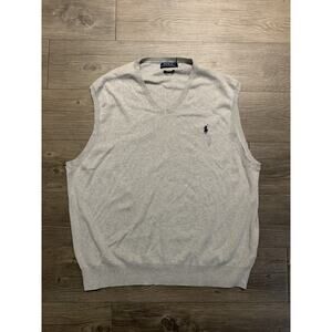 Polo Ralph Lauren Sweater Vest Mens XL Grey Blue Pima Cotton Blue Pony Golf